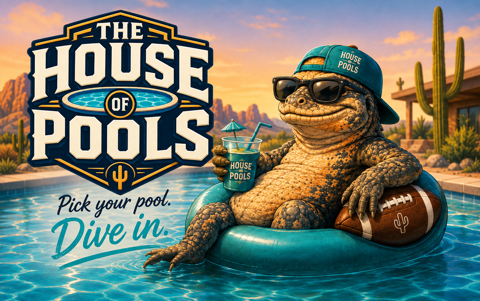The House of Pools with Chuck relaxing in a pool
